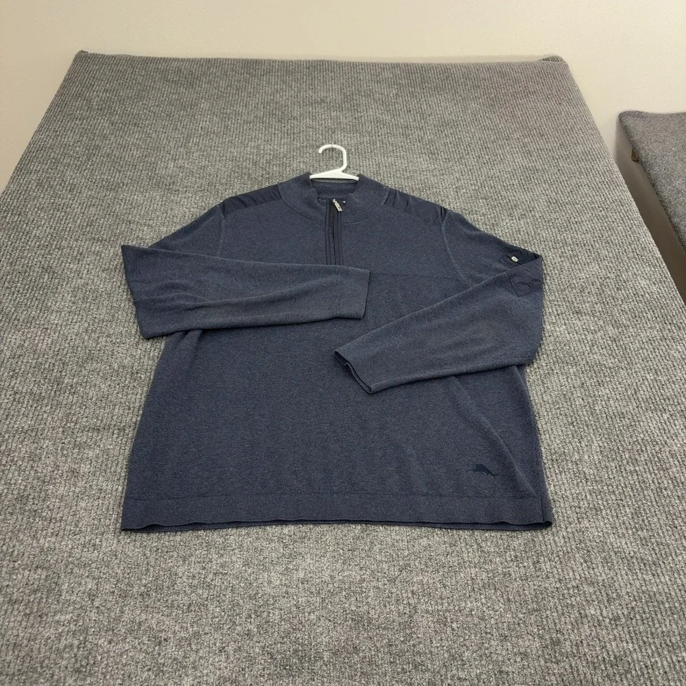 Tommy Bahama Pullover Mens XL Blue Cotton Blend Quarter Zip IslandZone Casual